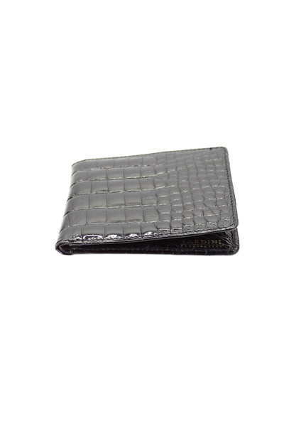 Tardini Womens Genuine American Alligator Skin Textured Bifold Wallet Black