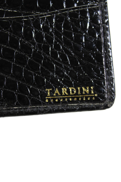 Tardini Womens Genuine American Alligator Skin Textured Bifold Wallet Black