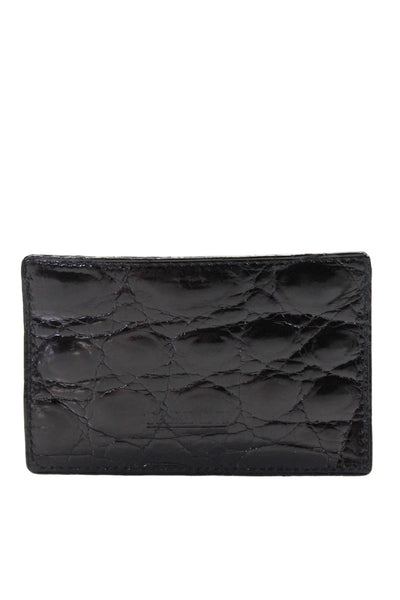 Tardini Womens Genuine American Alligator Textured Business Card Holder Black