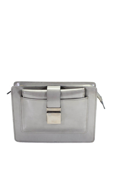 Tardini Womens Vernice Leather Metalized Finish Zipped Evening Clutch Gray