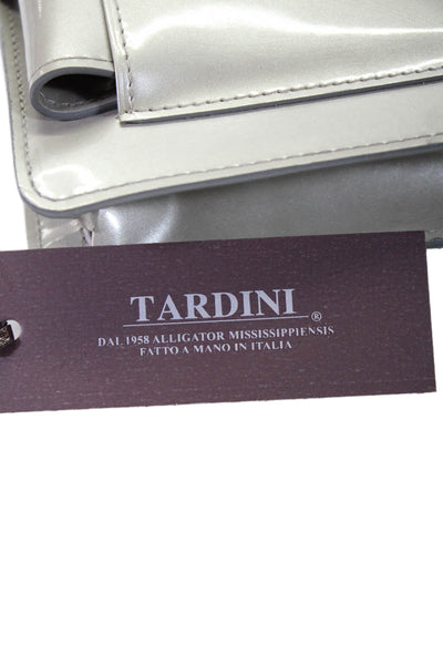 Tardini Womens Vernice Leather Metalized Finish Zipped Evening Clutch Gray