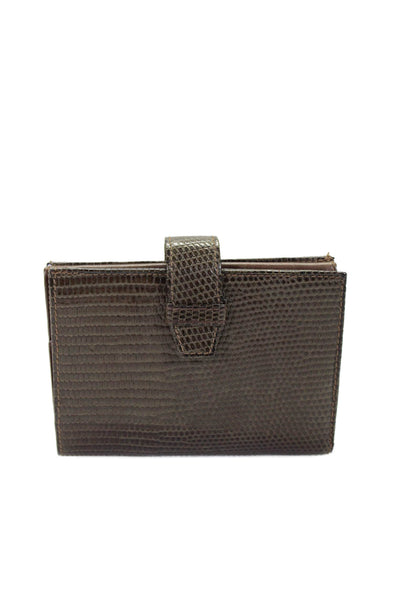 De Vecchi Womens Genuine Lizard Skin Textured Multilayered Card Wallet Brown