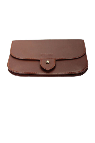 Tardini Womens Genuine Leather Button Clasp Embossed Logo Card Wallet Brown