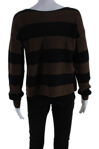 Margaret OLeary Womens Cotton Striped Knitted Long Sleeve Sweater Brown Size S