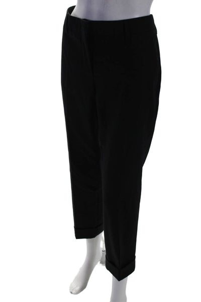 Prada Womens Cuffed Slim Leg Creased Dress Pants Black Wool Size EUR 42