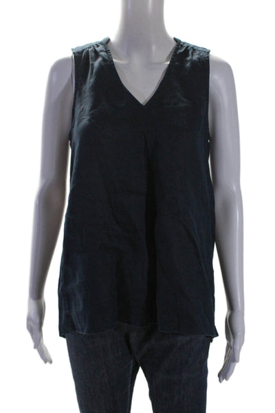 Calypso Saint Barth Womens Linen V Neck Sleeveless Tank Top Navy Blue Size Small