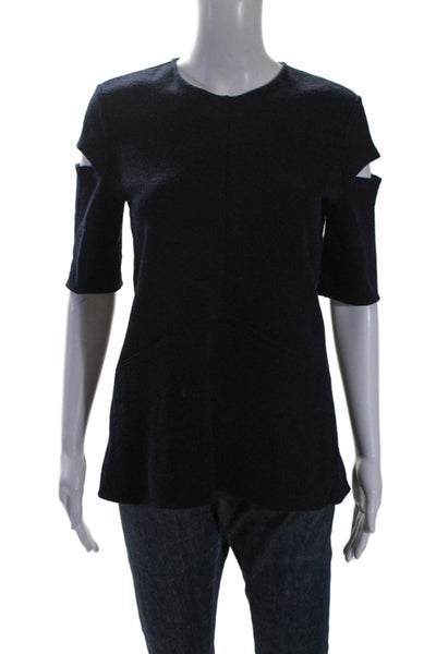 Derek Lam Womens Cut Out Short Sleeves Crew Neck Sweater Black Wool Size 4