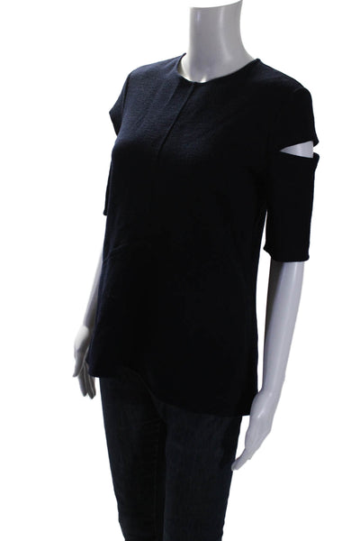 Derek Lam Womens Cut Out Short Sleeves Crew Neck Sweater Black Wool Size 4