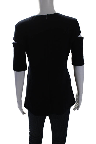 Derek Lam Womens Cut Out Short Sleeves Crew Neck Sweater Black Wool Size 4