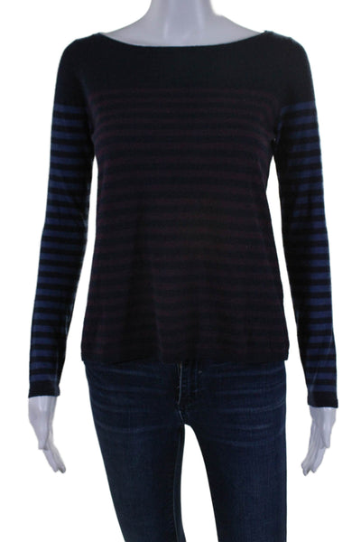 Autumn Cashmere Women's Round Neck Long Sleeves Cashmere Sweater Striped Size XS