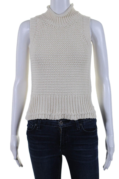 Brochu Walker Women's Mock Neck Sleeveless Knit Sweater Vest Cream Size XS