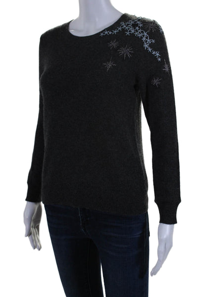 White + Warren Women's Long Sleeves Embellish Cashmere Sweater Gray Size XS