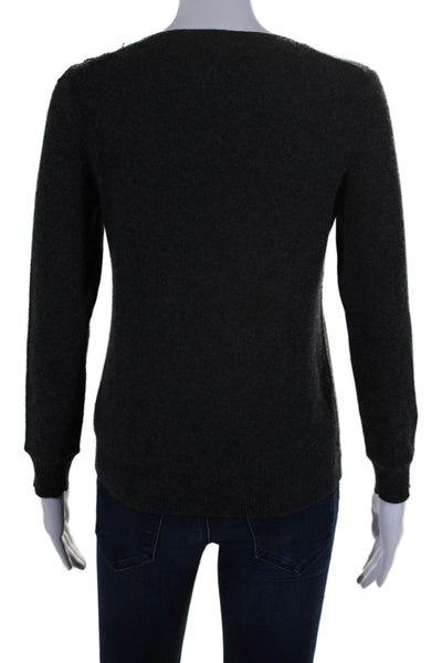 White + Warren Women's Long Sleeves Embellish Cashmere Sweater Gray Size XS