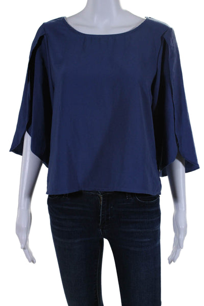 Everly Womens Long Split Sleeves Crew Neck Pullover Blouse Blue Size Small