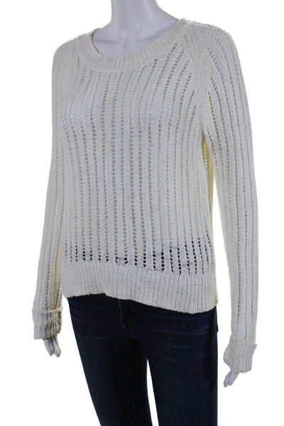 Feel The Piece Womens Long Sleeve Open Knit Scoop Neck Sweater White Size Medium