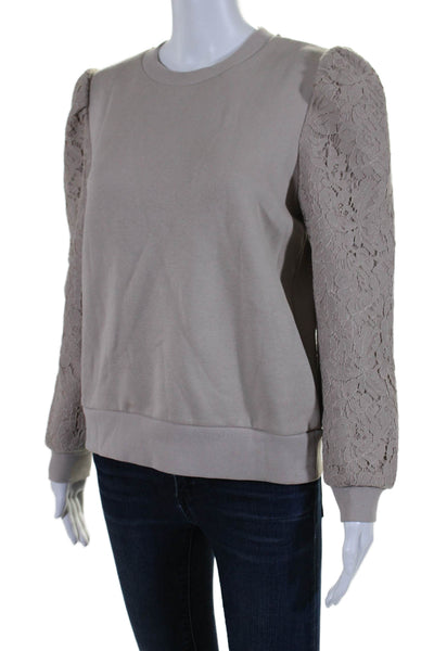 Generation Love Womens Lace Long Sleeve Crew Neck Sweater Brown Size Small