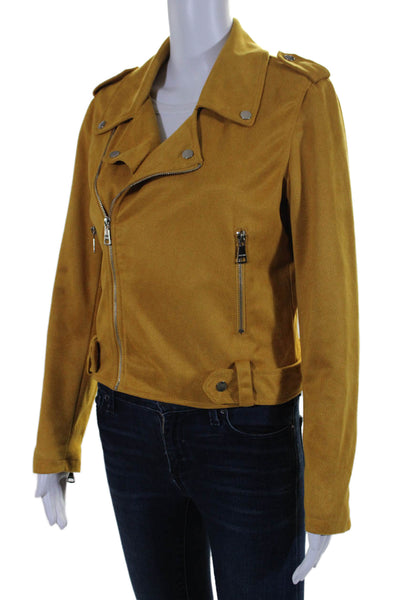 Vigoss Womens Front Zip Long Sleeve Collared Faux Suede Jacket Yellow Medium