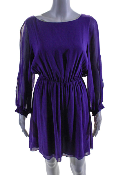 Alice + Olivia Womens Silk Long Sleeved Scrunched Open Cut Sleeve Purple Size M