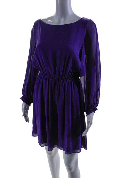 Alice + Olivia Womens Silk Long Sleeved Scrunched Open Cut Sleeve Purple Size M