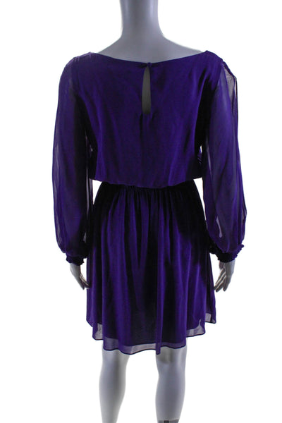 Alice + Olivia Womens Silk Long Sleeved Scrunched Open Cut Sleeve Purple Size M