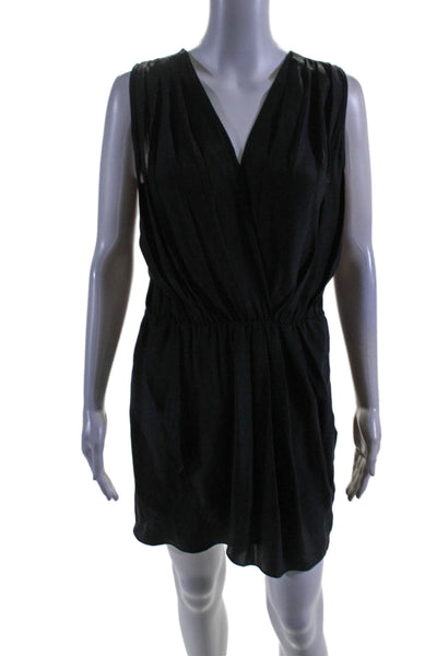 Blaque Label Womens Silk Sleeveless Ruffled Hem Pleated V-Neck Dress Black Size