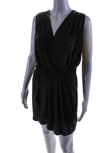 Blaque Label Womens Silk Sleeveless Ruffled Hem Pleated V-Neck Dress Black Size