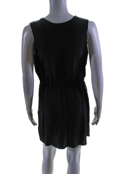 Blaque Label Womens Silk Sleeveless Ruffled Hem Pleated V-Neck Dress Black Size