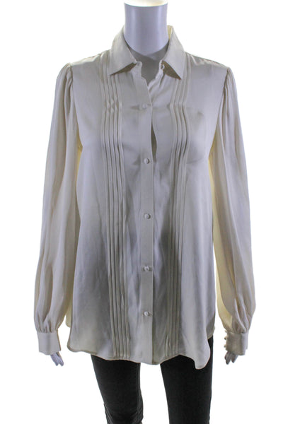 Alice + Olivia Womens Scrunched Long SleeveD Collared Blouse White Size S