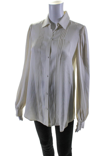 Alice + Olivia Womens Scrunched Long SleeveD Collared Blouse White Size S