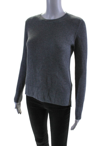 Kokun Womens Long Sleeve Ribbed Back Zip Knit Blouse Gray Size XS