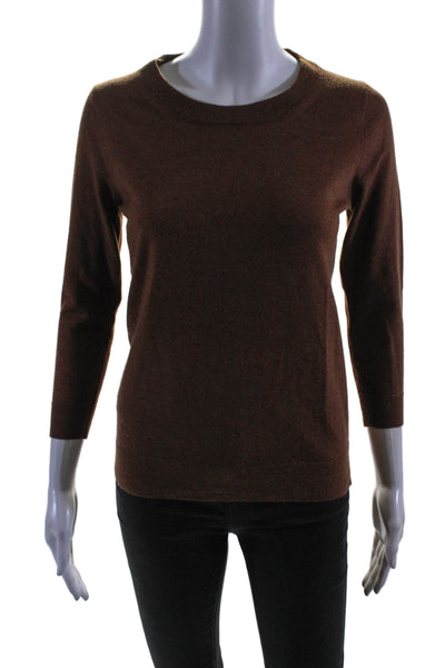 J Crew Womens Long Sleeve Knit Crewneck Top Brown Size PM