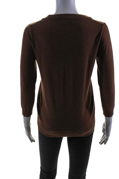 J Crew Womens Long Sleeve Knit Crewneck Top Brown Size PM