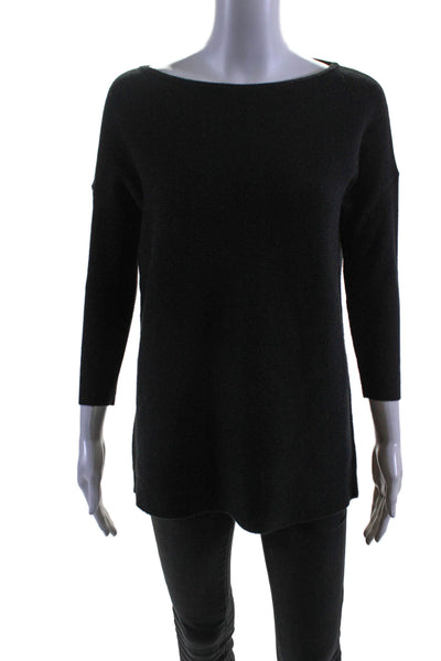 J Crew Womens Cashmere Long Sleeve Boat Neck Knit Blouse Black Size XXS