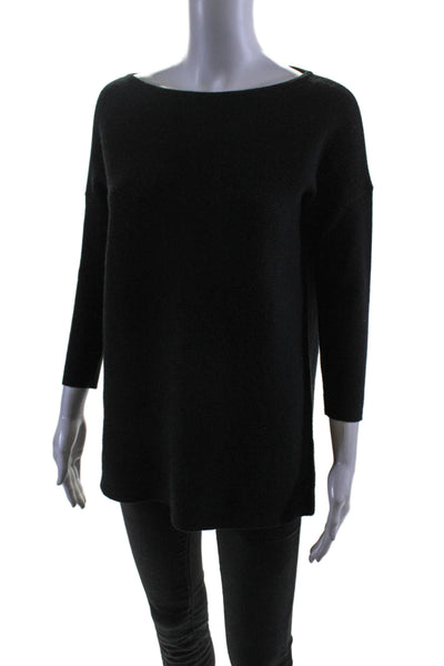 J Crew Womens Cashmere Long Sleeve Boat Neck Knit Blouse Black Size XXS