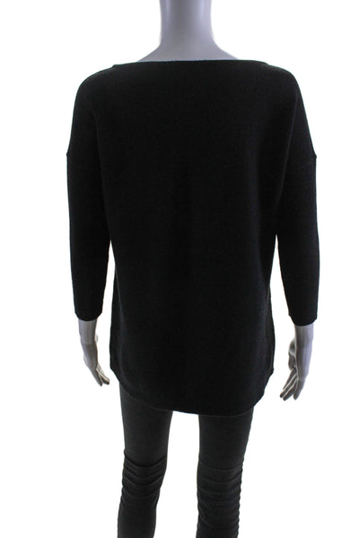 J Crew Womens Cashmere Long Sleeve Boat Neck Knit Blouse Black Size XXS