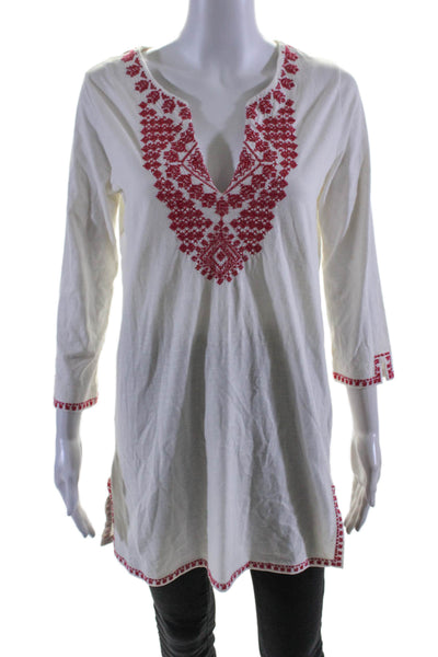 Soft Joie Womens Cotton Long Sleeve V Neck Embroidered Tunic Top White Size XS