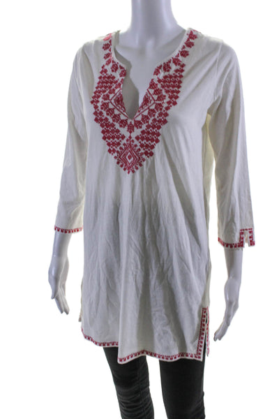 Soft Joie Womens Cotton Long Sleeve V Neck Embroidered Tunic Top White Size XS