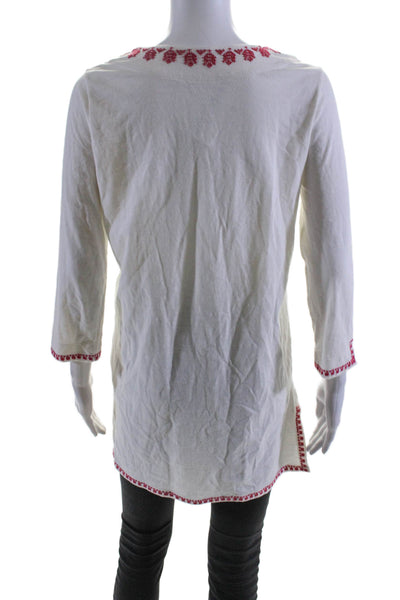 Soft Joie Womens Cotton Long Sleeve V Neck Embroidered Tunic Top White Size XS