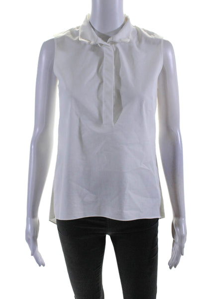 Elie Tahari Womesn Cotton Sleeveless Mock Neck Button Up White Size XS