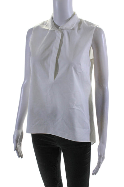 Elie Tahari Womesn Cotton Sleeveless Mock Neck Button Up White Size XS