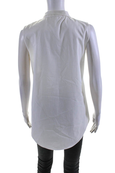 Elie Tahari Womesn Cotton Sleeveless Mock Neck Button Up White Size XS