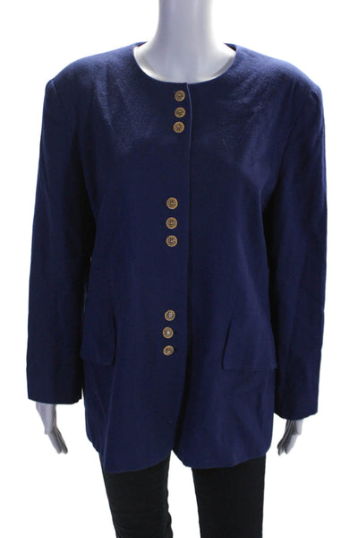 Oleg Cassini Womens Wool Single Breasted Long Sleeve Jacket Blue Size 14