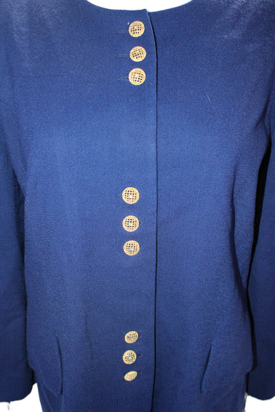 Oleg Cassini Womens Wool Single Breasted Long Sleeve Jacket Blue Size 14