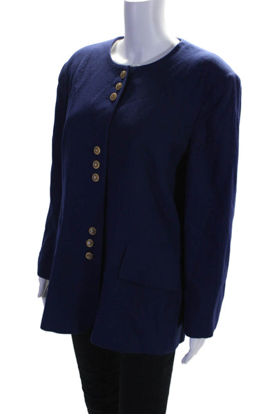 Oleg Cassini Womens Wool Single Breasted Long Sleeve Jacket Blue Size 14