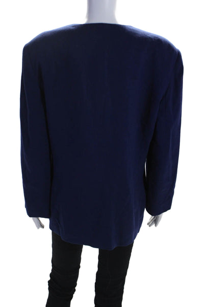 Oleg Cassini Womens Wool Single Breasted Long Sleeve Jacket Blue Size 14