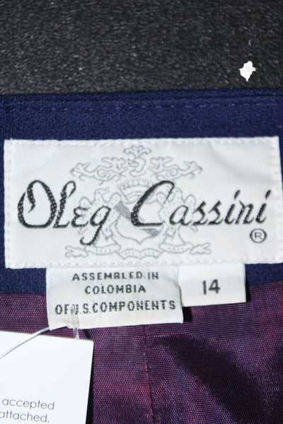 Oleg Cassini Womens Wool Single Breasted Long Sleeve Jacket Blue Size 14