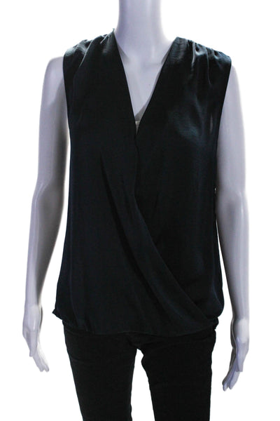 Vince Womens V-Neck Sleeveless Bubble Hem Pullover Blouse Top Navy Size L