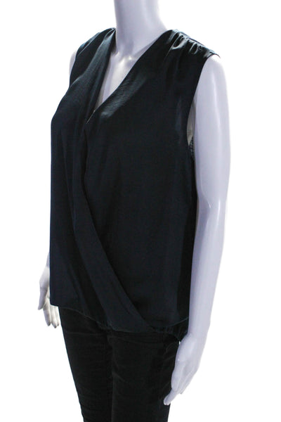 Vince Womens V-Neck Sleeveless Bubble Hem Pullover Blouse Top Navy Size L