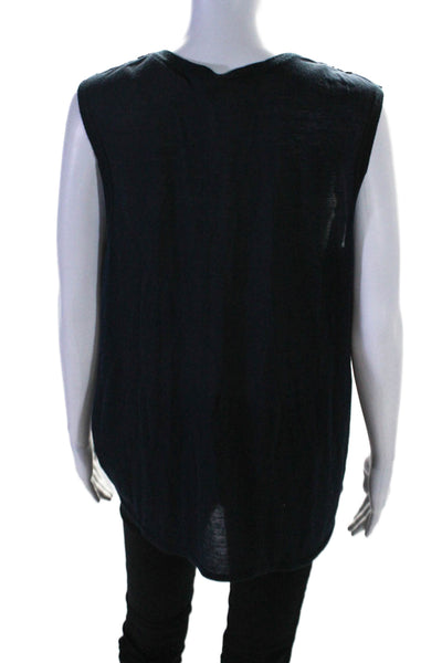 Vince Womens V-Neck Sleeveless Bubble Hem Pullover Blouse Top Navy Size L