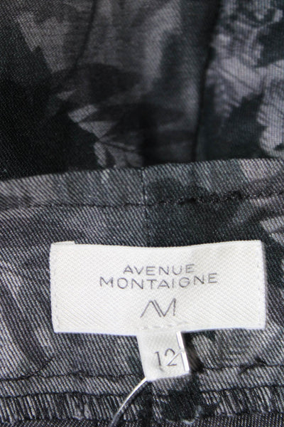 Avenue Montaigne Womens Cotton Floral Print Elastic Straight Pants Black Size 12